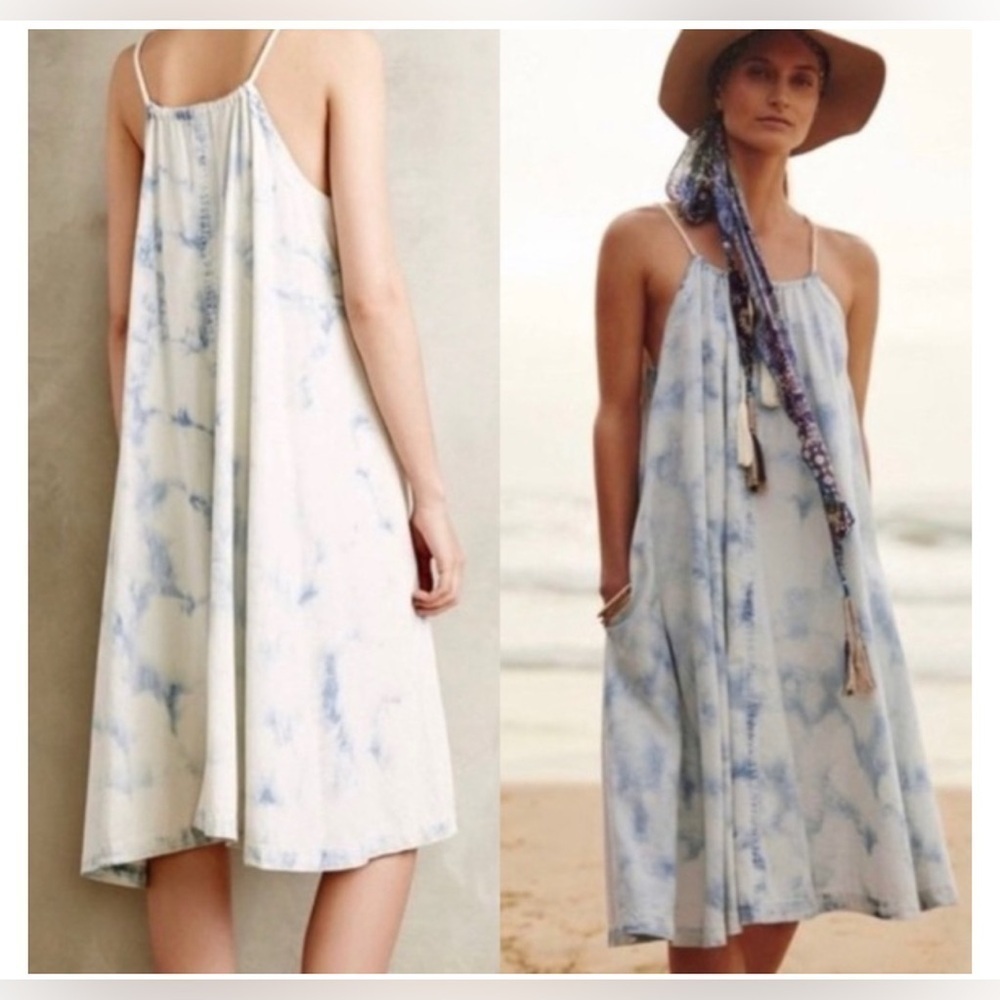 ANTHROPOLOGY Holding Horses Blue & White Rope Tie-Dye Swing Dress - Picture 2 of 11